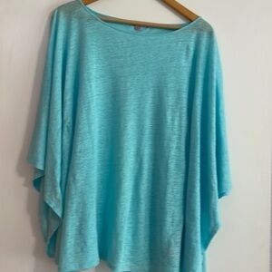 Calypso St. Barts Linen Poncho Tunic Top Beach Cover Up Torquise Vacation Pool